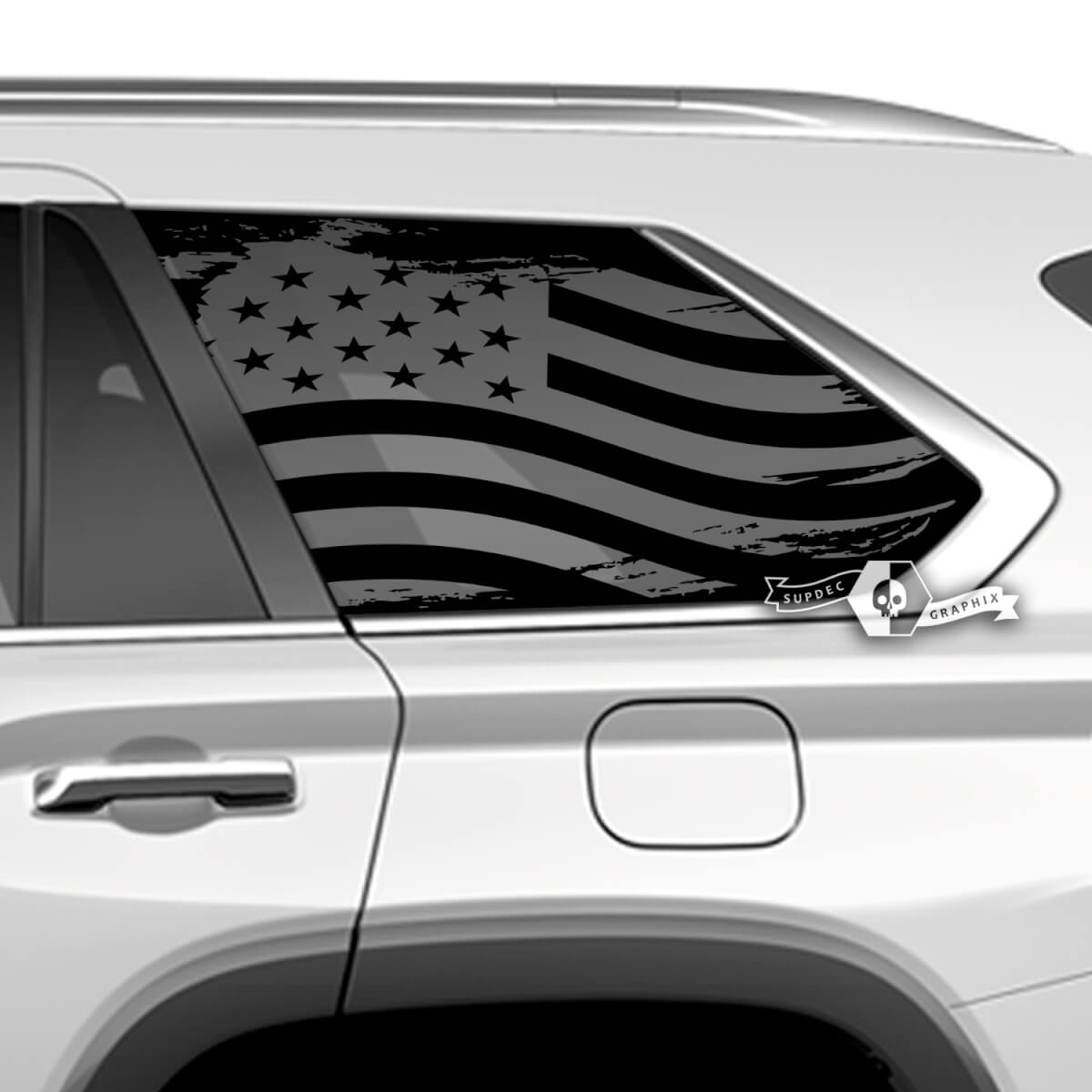 Pair Toyota Sequoia Door Side Window USA Flag Destroyed Vinyl Stickers Decal fit Toyota Sequoia 