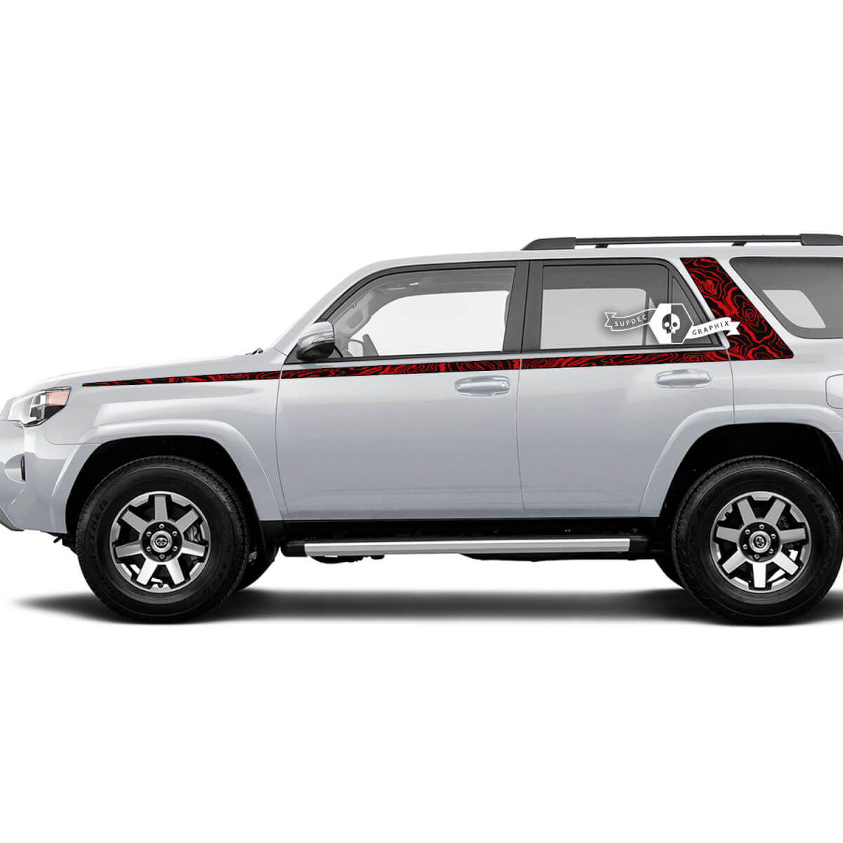 Body Doors Stripes Lines Topographic Style Side Window Vinyl Sticker Decal fit to Toyota 4Runner 13-24 TRD Fifth generation 2 Colors