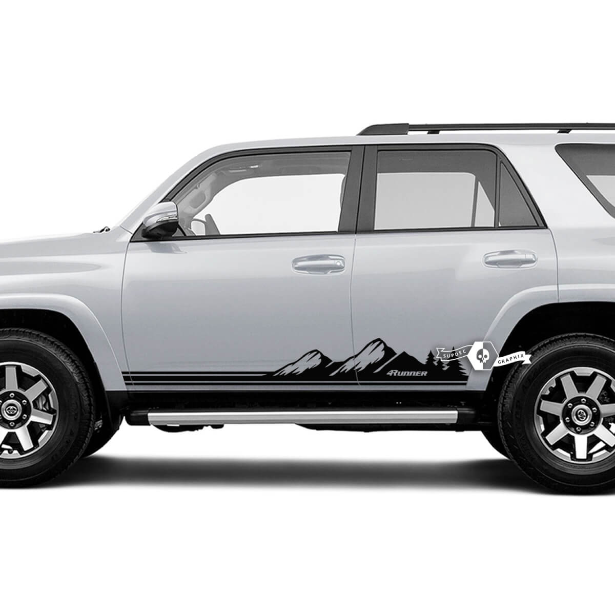 Pair 4Runner Side Door Vinyl Mountains Forest Rocker Panel Lines Stripe Vinyl Decals Stickers fits Toyota 4Runner TRD 