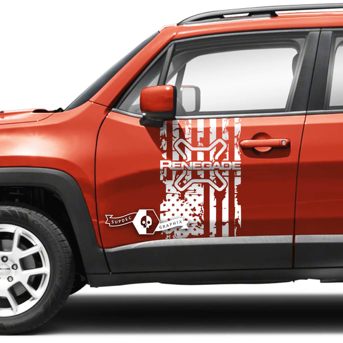 Pair Jeep Renegade Side Doors Flag USA Destroyed Graphic Vinyl Decals Sticker