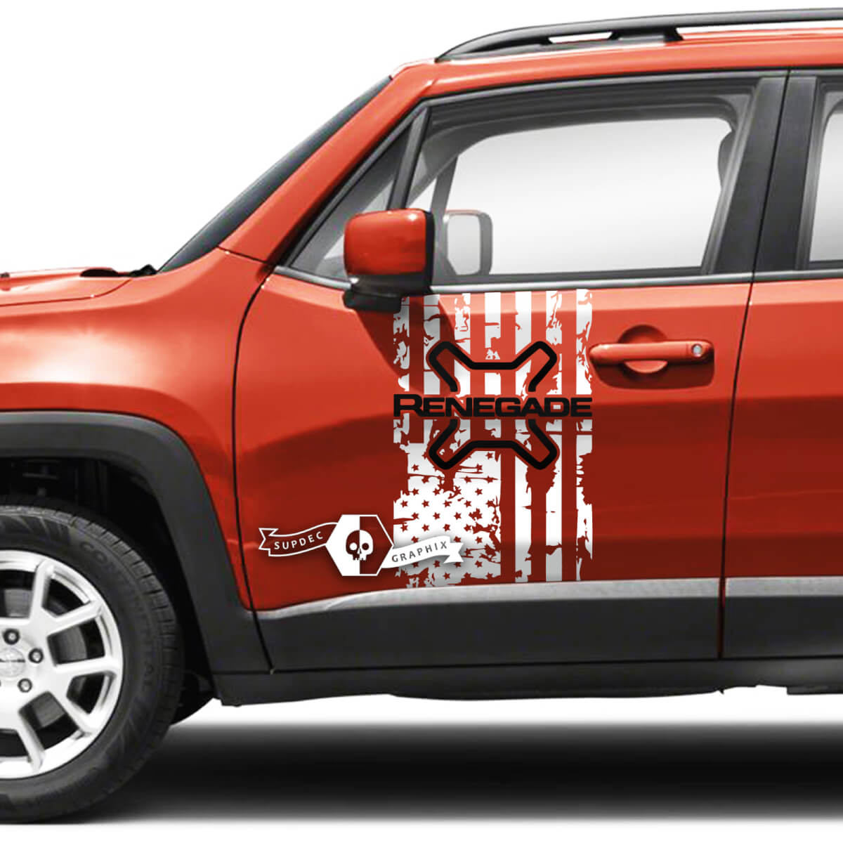 Pair Jeep Renegade Side Doors Flag USA Destroyed Graphic Vinyl Decals Sticker 2 Colors