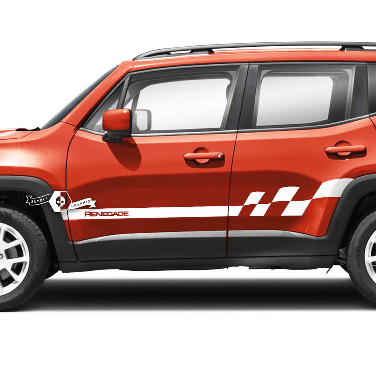 Pair Jeep Renegade Side Doors Stripe Checkered Flag Graphic Vinyl Decals Sticker