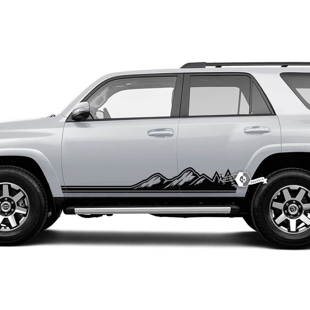 Pair 4Runner Side Door Vinyl Mountains Forest Rocker Panel Lines Stripe Vinyl Decals Stickers for Toyota 4Runner TRD 