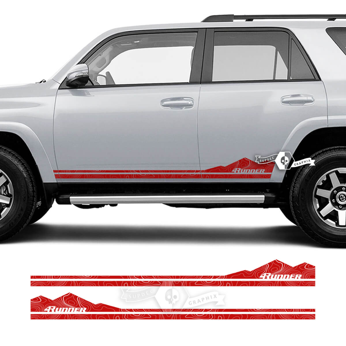 Pair 4Runner Side Door Vinyl Mountains Rocker Panel Topographic Map Style Stripe Vinyl Decals Stickers for Toyota TRD 4Runner
