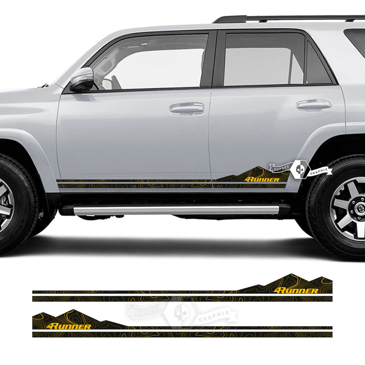 Pair 4Runner Side Door Vinyl Mountains Rocker Panel Topographic Map Style Stripe Vinyl Decals Stickers for Toyota 4Runner 2 Colors