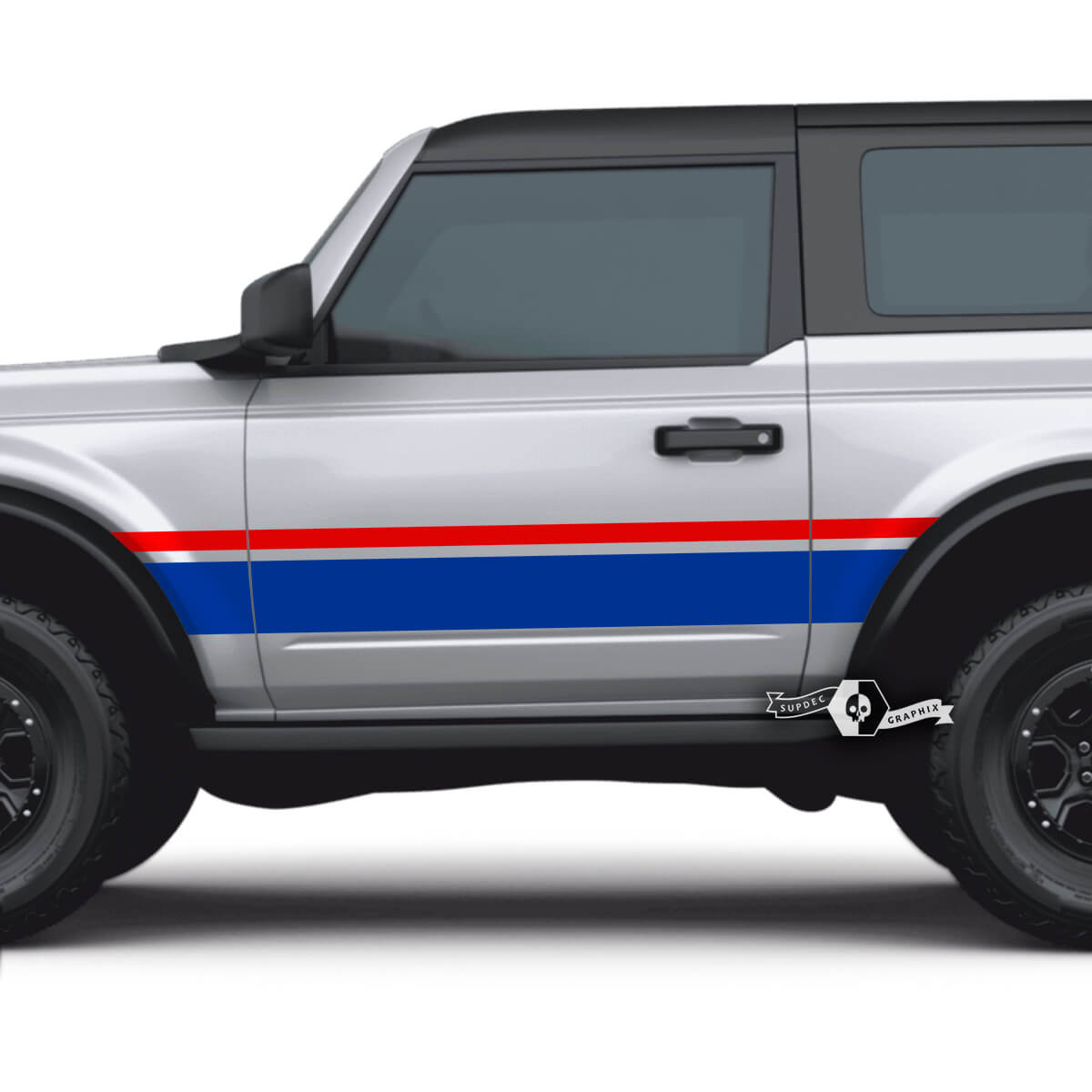 2x Set of 2 Doors Ford Bronco Side Decals Wide Dual Stripes Stickers for Ford Bronco 2 Colors