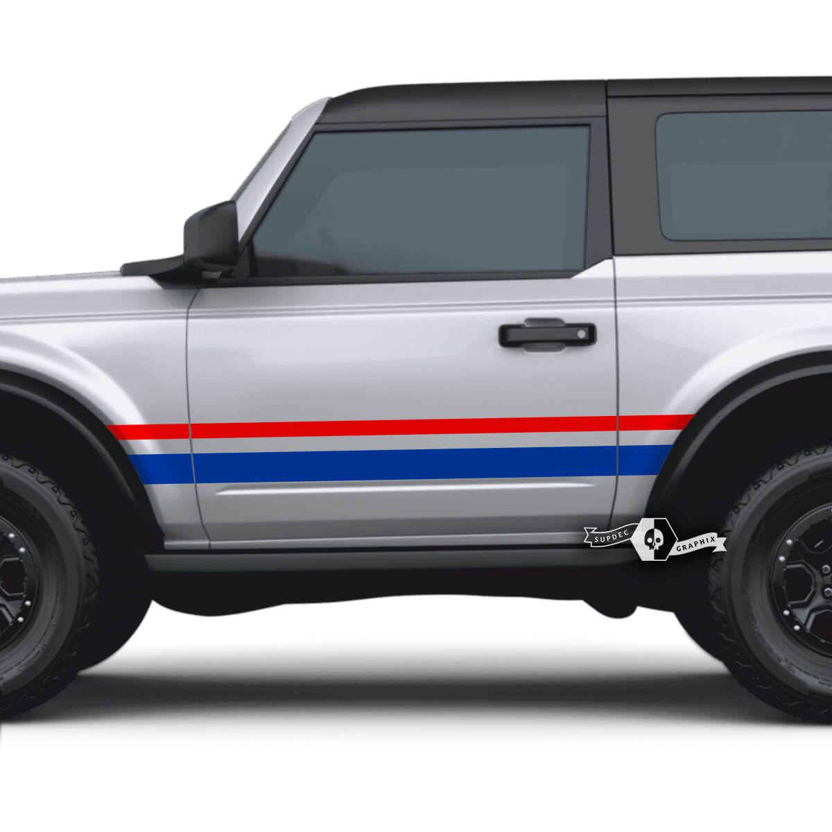 2x Set of 2 Doors Ford Bronco Side Decals Stripes Stickers for Ford Bronco 2 Colors