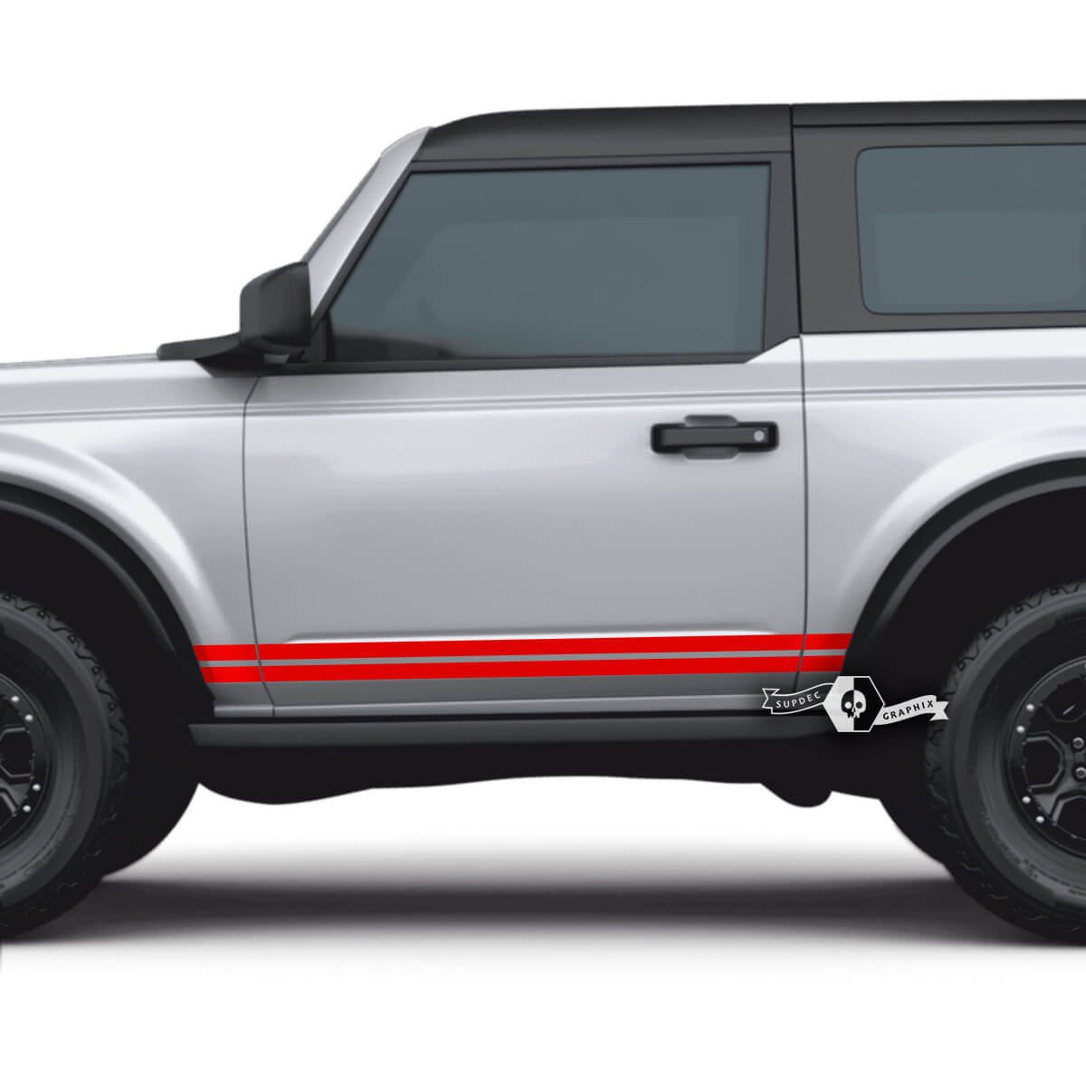 Pair of 2 Doors Ford Bronco Side Decals Thin Dual Stripes Stickers for Ford Bronco