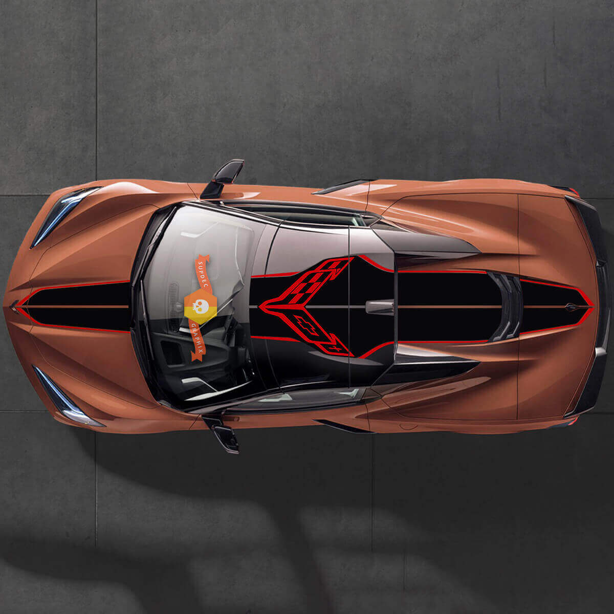 Hood Roof Rear Chevrolet C8 Corvette Stingray Z06 C8R Rally Racing Logo Vinyl Stripes Decals 2 Colors