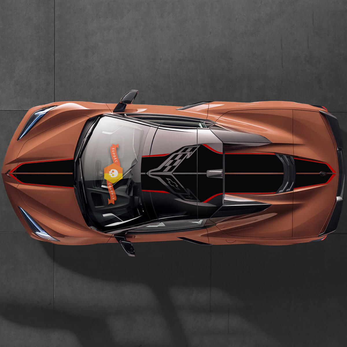 Kit fits to Hood Rear Engine Hatch Cover Roof Chevrolet C8 Corvette Stingray Z06 C8R Trim Rally Racing Flag Vinyl Stripes Stickers Decals 2 Colors