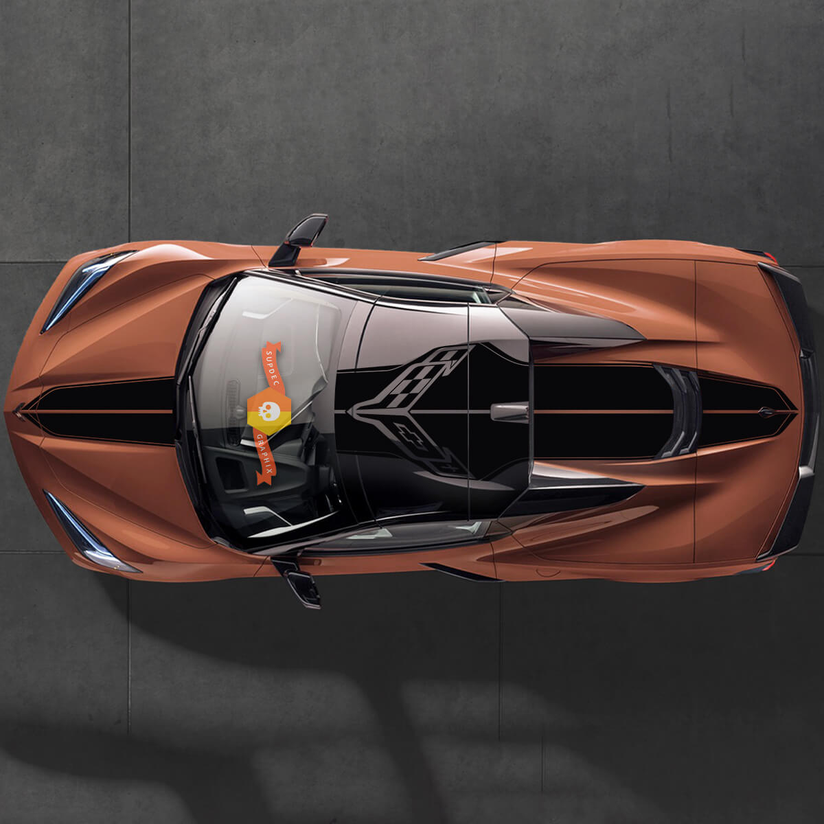 Kit fits to Hood Rear Engine Hatch Cover Roof Chevrolet C8 Corvette Stingray Z06 C8R Trim Rally Racing Flag Vinyl Stripes Stickers Decals