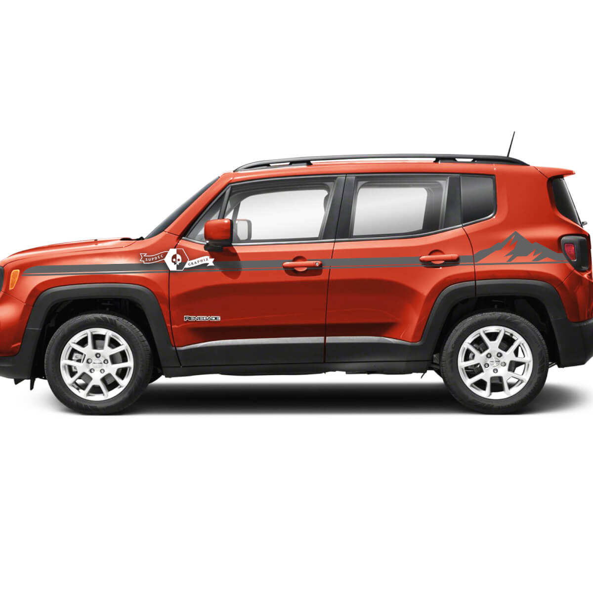 Pair Jeep Renegade Doors Mountain Side Stripe Graphic Vinyl Decal Sticker 