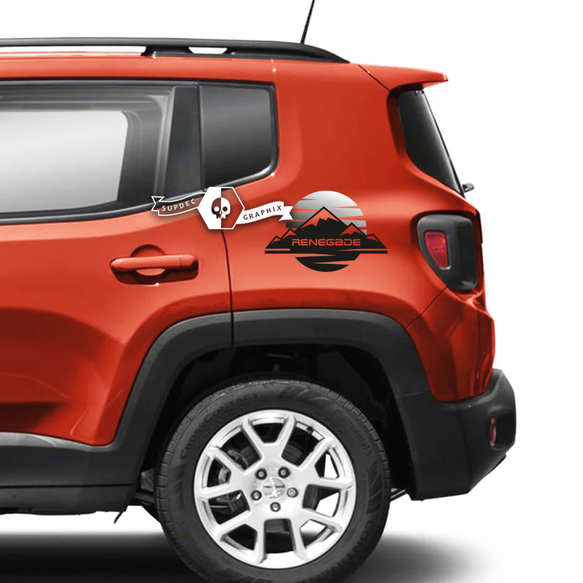 Pair Jeep Renegade Fender Mountain Side Logo Sunset Retro Old School Graphic Vinyl Decal Sticker Mono Gradient