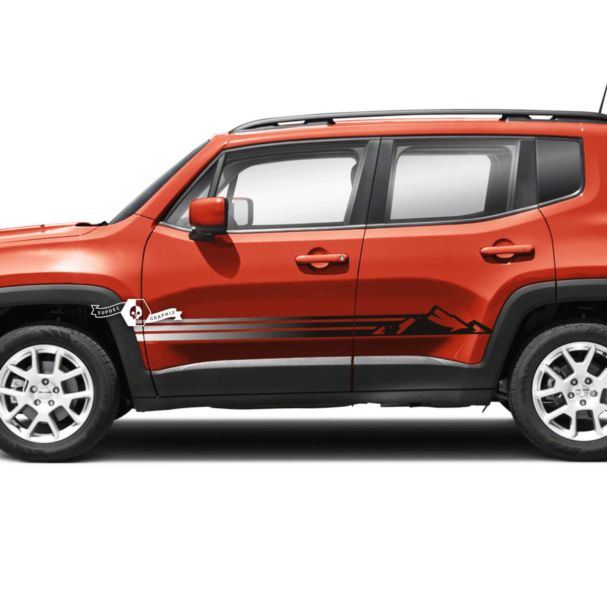 Pair Jeep Renegade Doors Mountain Side Stripe Trim Graphic Vinyl Decal Sticker 2 Color Gradient