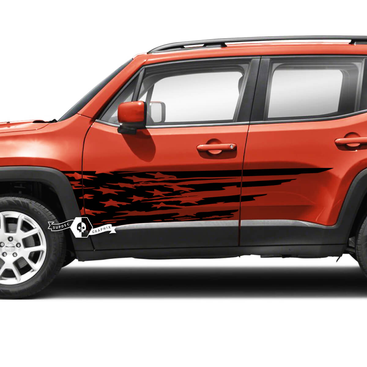 Pair Jeep Renegade Doors USA Flag Destroyed Graphic Vinyl Decal Sticker
