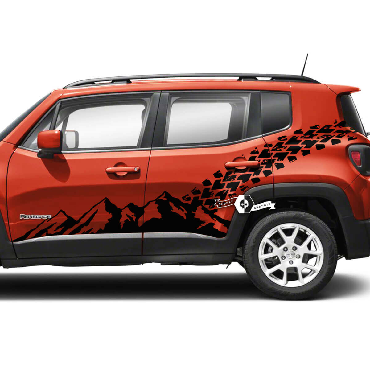 Pair Jeep Renegade Doors Mountain Side Stripe Rear Fender Tire Track Trim Graphic Vinyl Decal Sticker