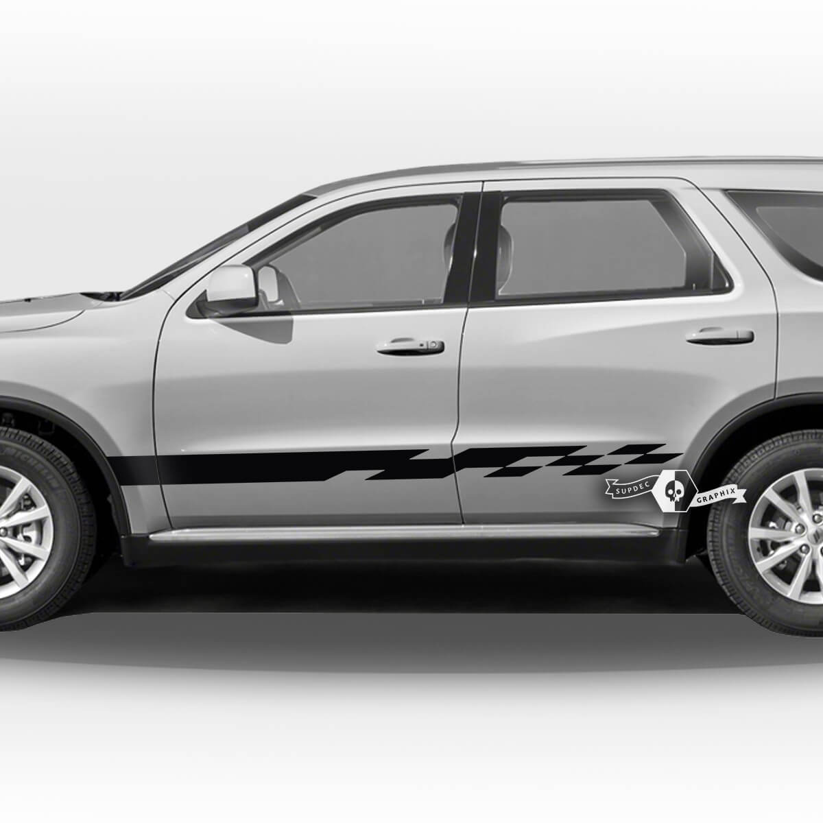 Pair Dodge Durango Side Doors Rocker Panel Trim Checkerboard Flag Stripes Decal Vinyl Stickers