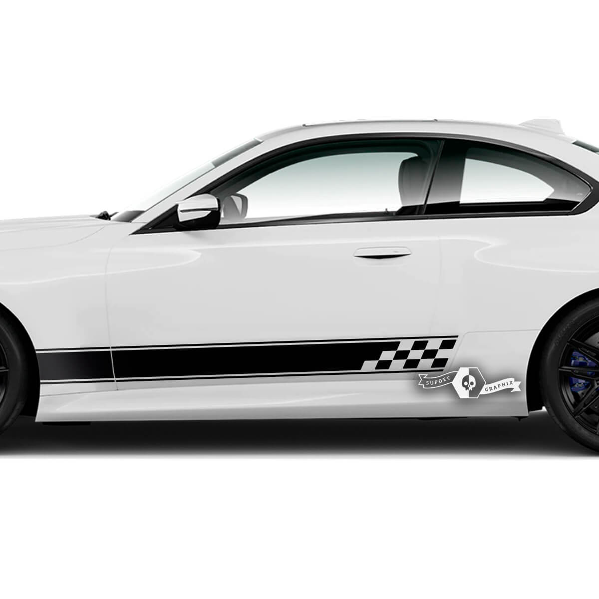 Pair BMW M2 M240 G42 F22 F87 M Performance Trim Checkerboard Flag Side Stripe Doors Stripe Vinyl Decal Sticker

