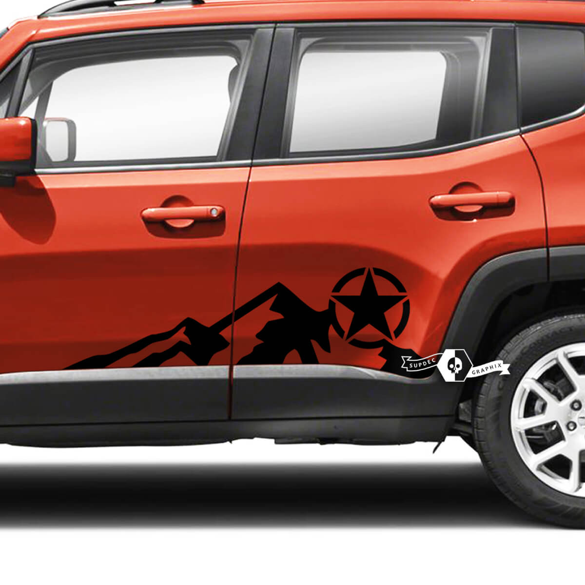 Pair Jeep Renegade Doors Side Mountains Graphic Military Star Vinyl Decal Sticker Stripe