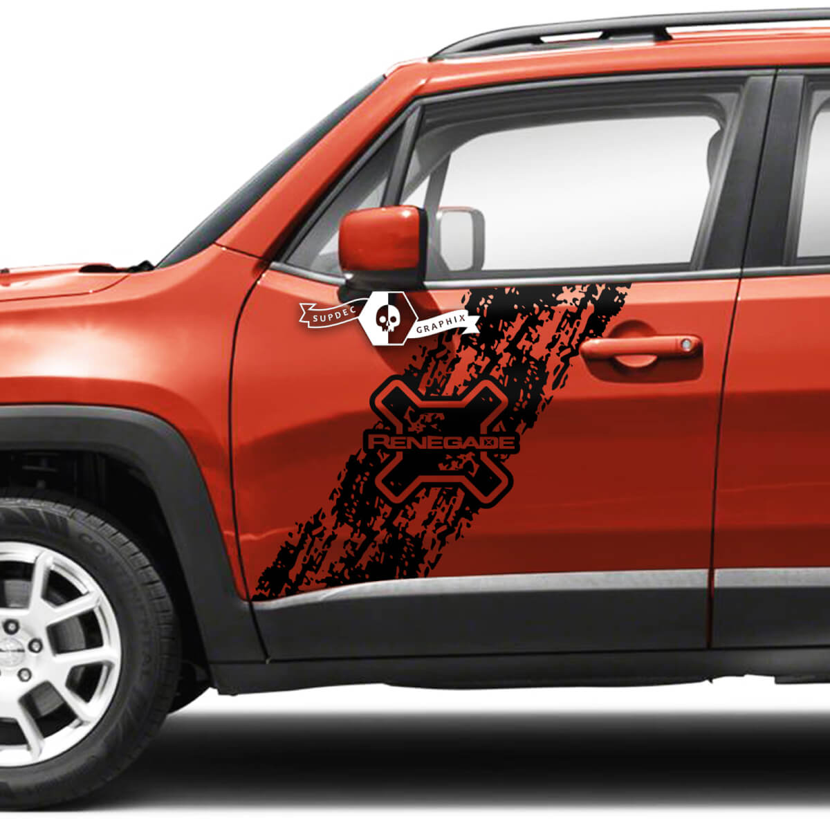 Pair Jeep Renegade Doors Side Graphic Battered Destroyed Splash Logo Vinyl Decal Sticker Stripe