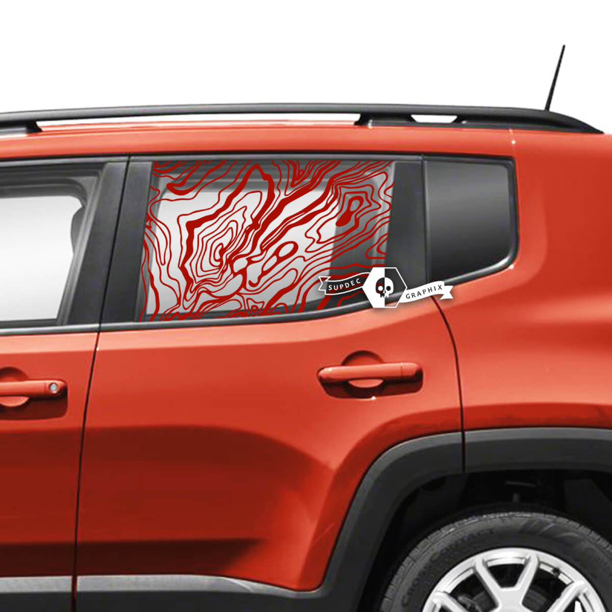 Pair Jeep Renegade Doors Window Side Graphic Battered Topographic Map Vinyl Decal Sticker Stripe