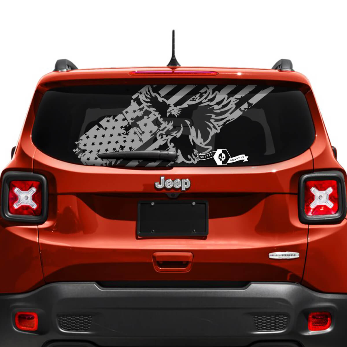 Jeep Renegade Tailgate Window USA Flag Battered Destroyed Vinyl Decal Sticker