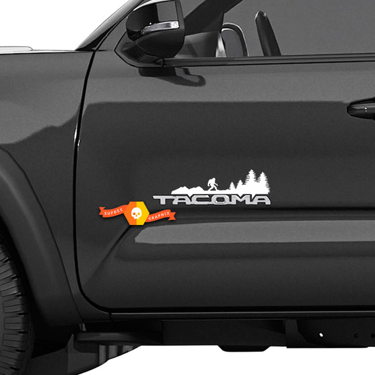 2 Toyota Tacoma ជួរខាងចុង Bigfoot Mountain ត្រូវគ្នានៅ TRD Pro Sport SR5 Vinyl Stickers Decal Kit
