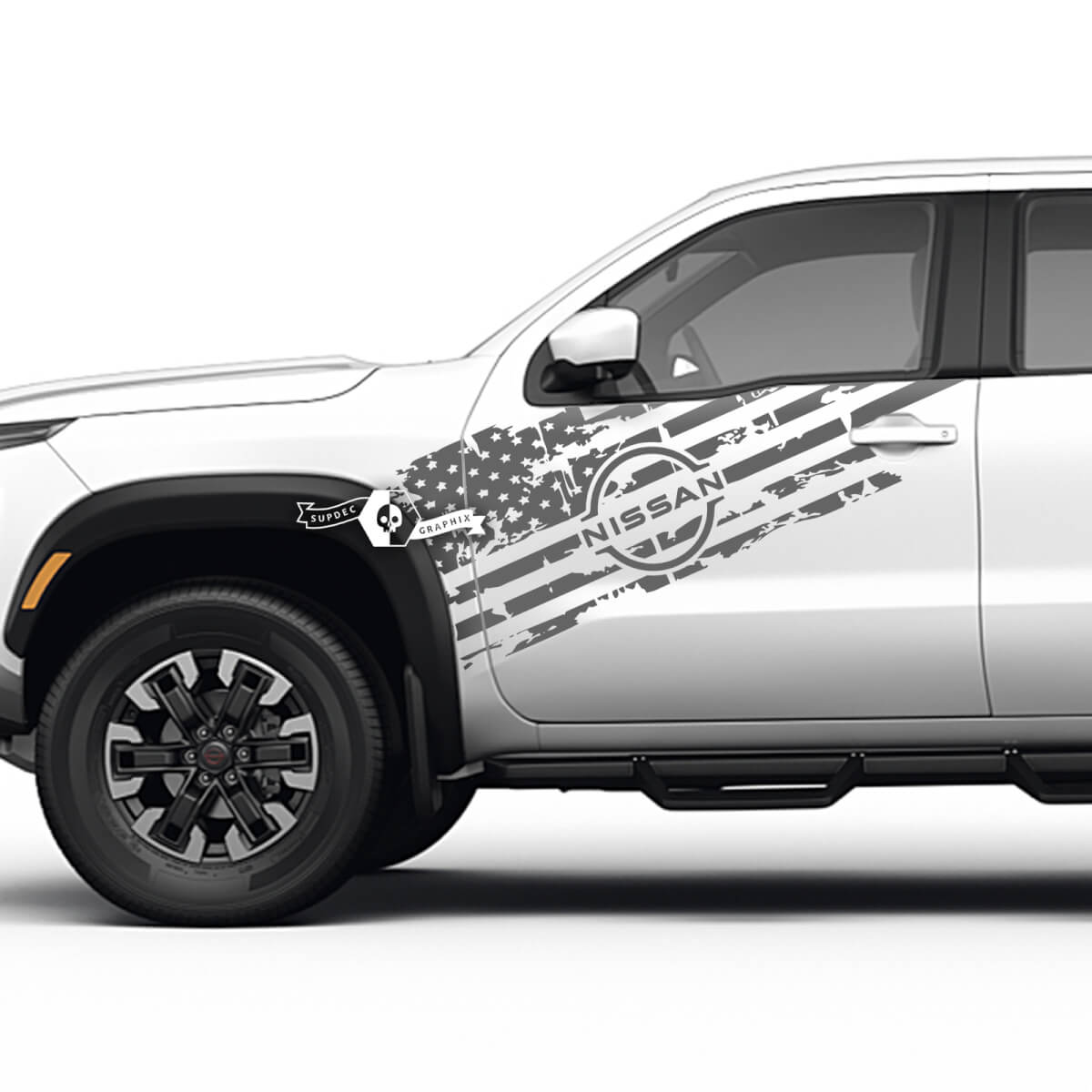 2 Nissan Doors USA Flag Distressed Decal Side Nissan Frontier Stripe Vinyl Stickers Kit