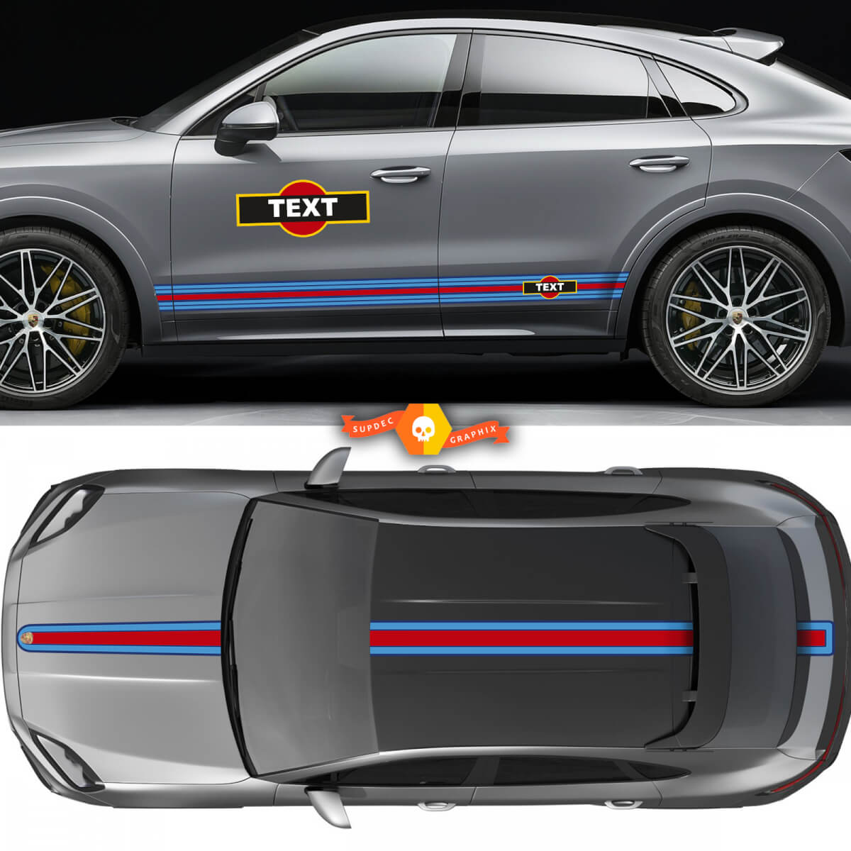Porsche Martini style Racing Stripes Doors Hood Roof Trunk Door For Porsche Cayenne 