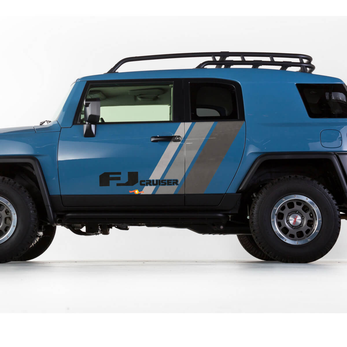 Toyota FJ Cruiser Side Door Three Stripes Shades of gray Vinyl Decal Sticker with logo