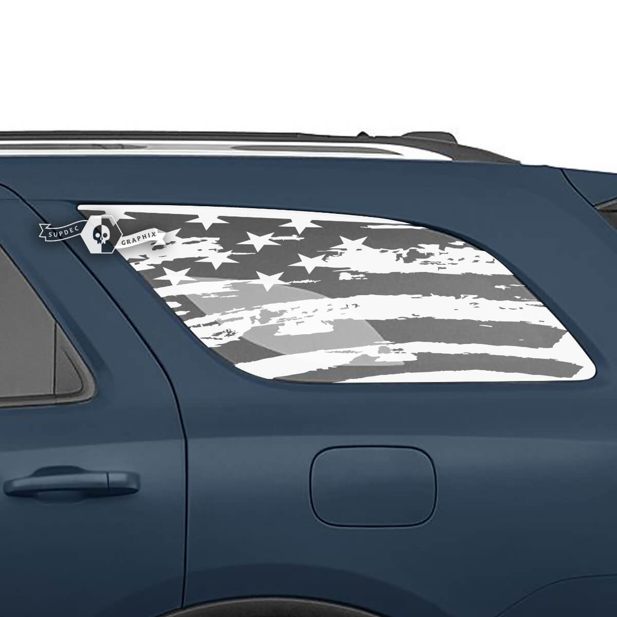 Pair Dodge Durango Side Rear Window USA Flag Destroyed Direct Decal Vinyl Stickers