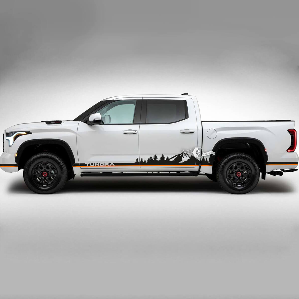 Pair Toyota Tundra Vintage Retro Rocker Panel Mountains Forest Logo Bed Side Rear Fender Stripes Vinyl Stickers Decal 2 Colors
