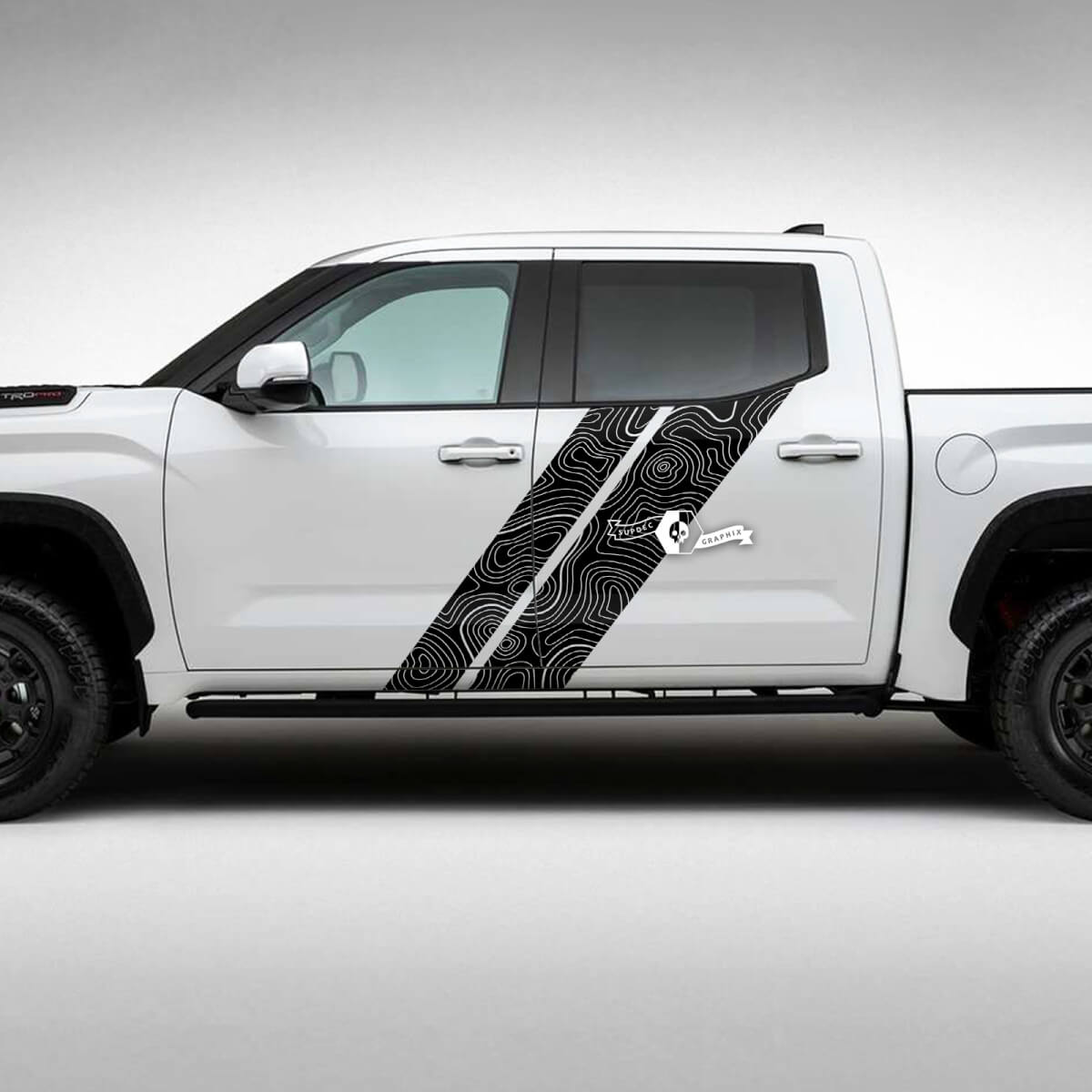 Pair Toyota Tundra Vintage Doors Side Dual Stripes Topographic Map Vinyl Stickers Decal