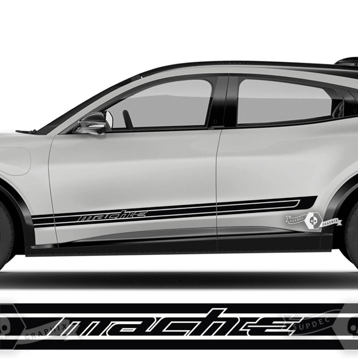 Pair Ford Mustang MACH-E MACH E Rocker Panel Logo Outline Stripes Side Door Decal vinyl stickers
