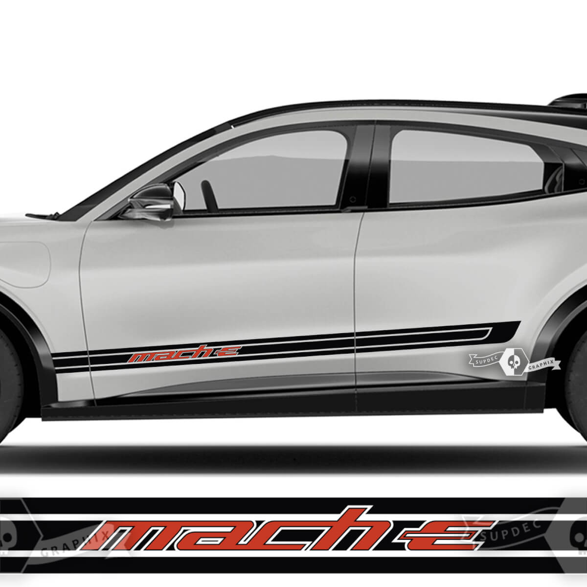 Pair Ford Mustang MACH-E MACH E Rocker Panel Logo Outline Stripes Side Door Decal vinyl stickers 2 Colors
