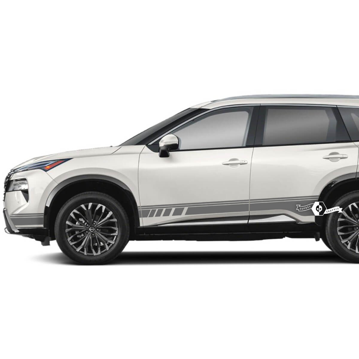 Pair Nissan Rogue ପକ୍ଷ ଡୋର୍ ରୋକର ପ୍ୟାନେଲ୍ ଷ୍ଟ୍ରାଇପ୍ସ୍ ଷ୍ଟିକର୍ ଡିସାଲ୍ ଭିନ୍ୟଲ୍ ଗ୍ରାଫିକ୍
