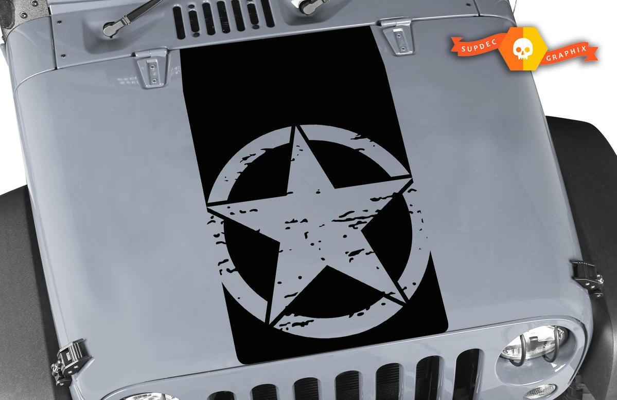 Jeep Wrangler Blackout Oscar Mike Distressed Star Vinyl Hood Sticker Decal TJ LJ JK
