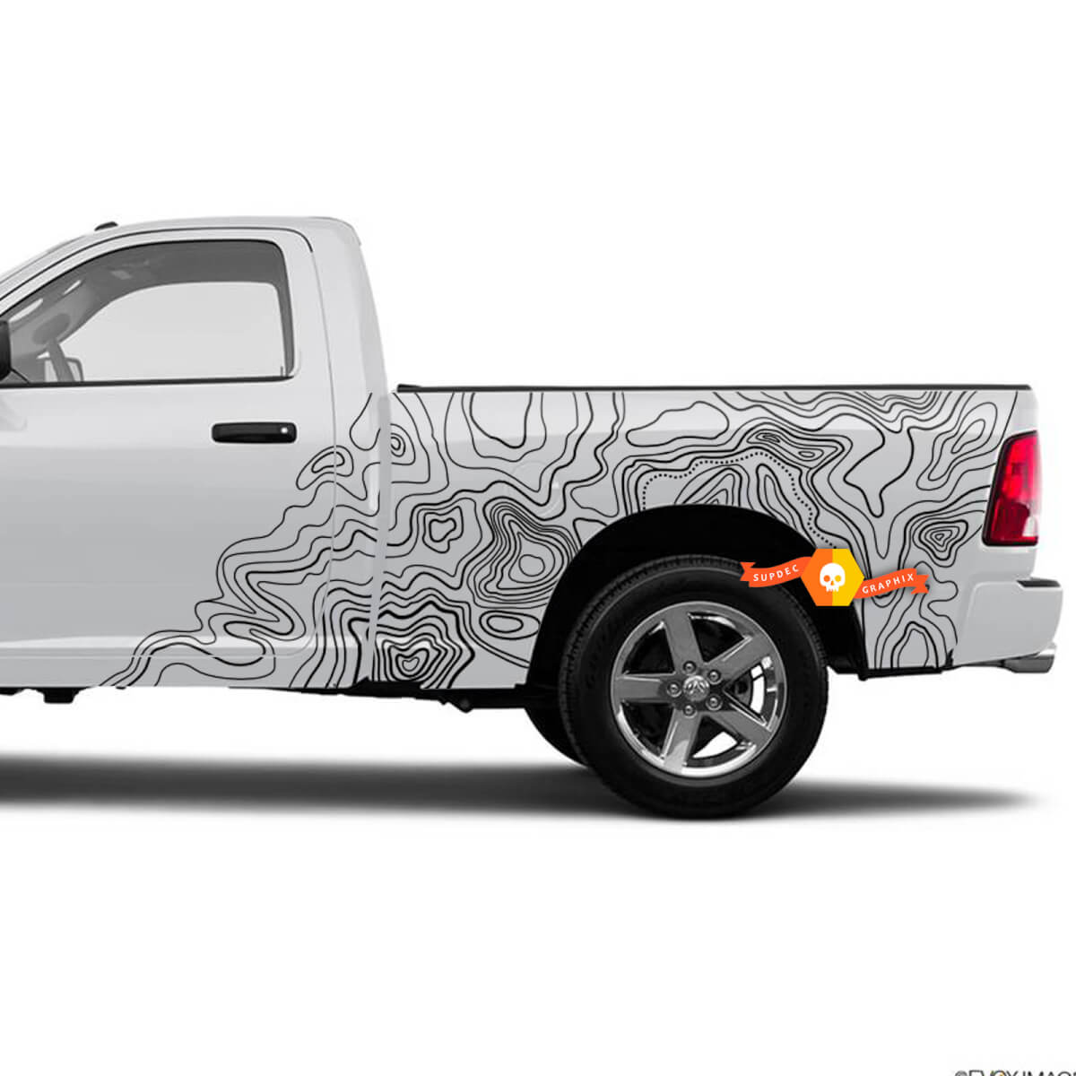 Pair Dodge Ram Tradesman 1500 4x4 Crew Cab Topographic Map Bed Side Doors Truck Vinyl Sticker Decal Graphic