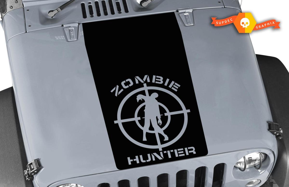 Jeep Wrangler Blackout Zombie Hunter Aim Hood Vinyl Sticker Decal TJ LJ JK Unlimited
