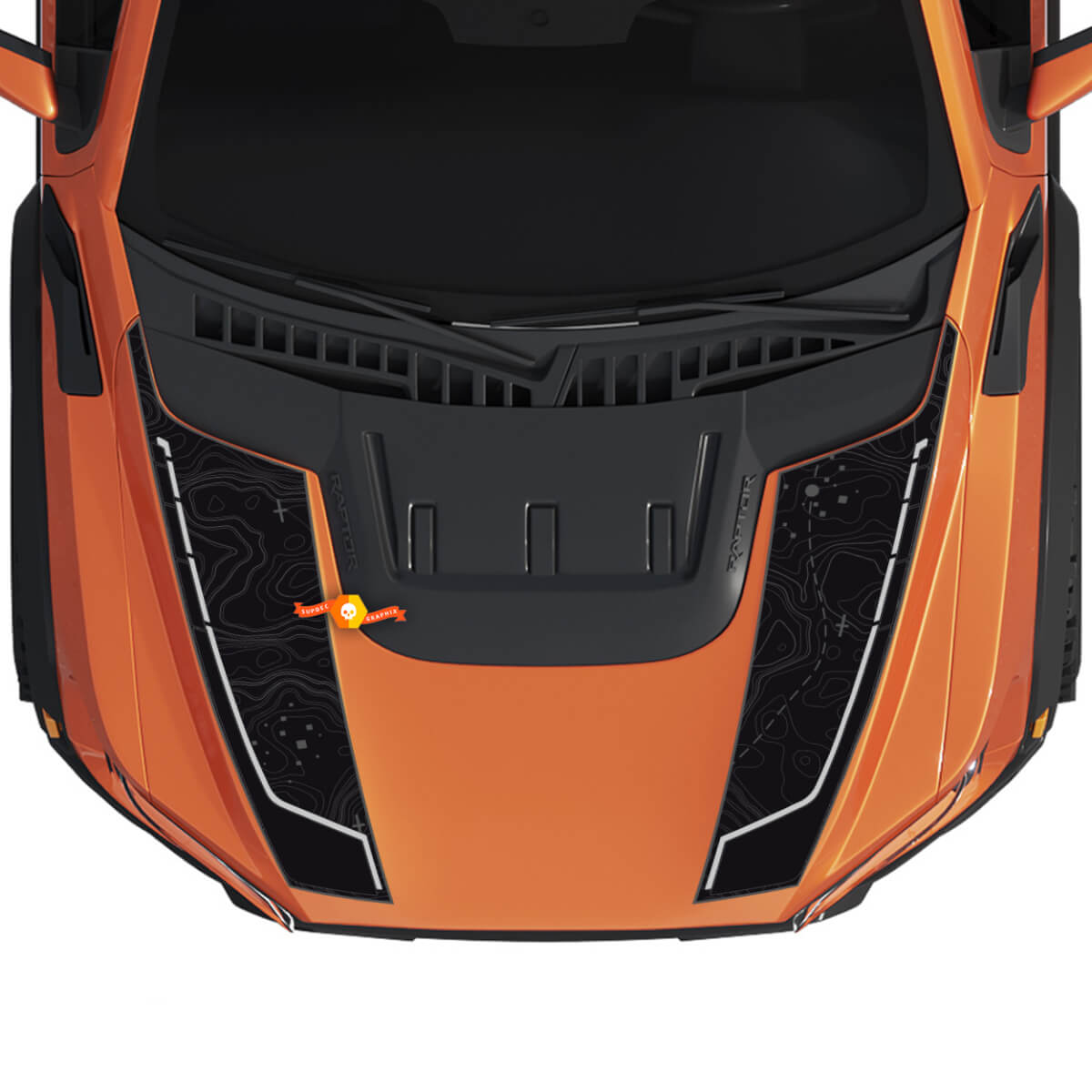 Hood Graphics Topographic Map fit to Gen3 Ford F150 Raptor Vinyl Sticker Decal kit stripes