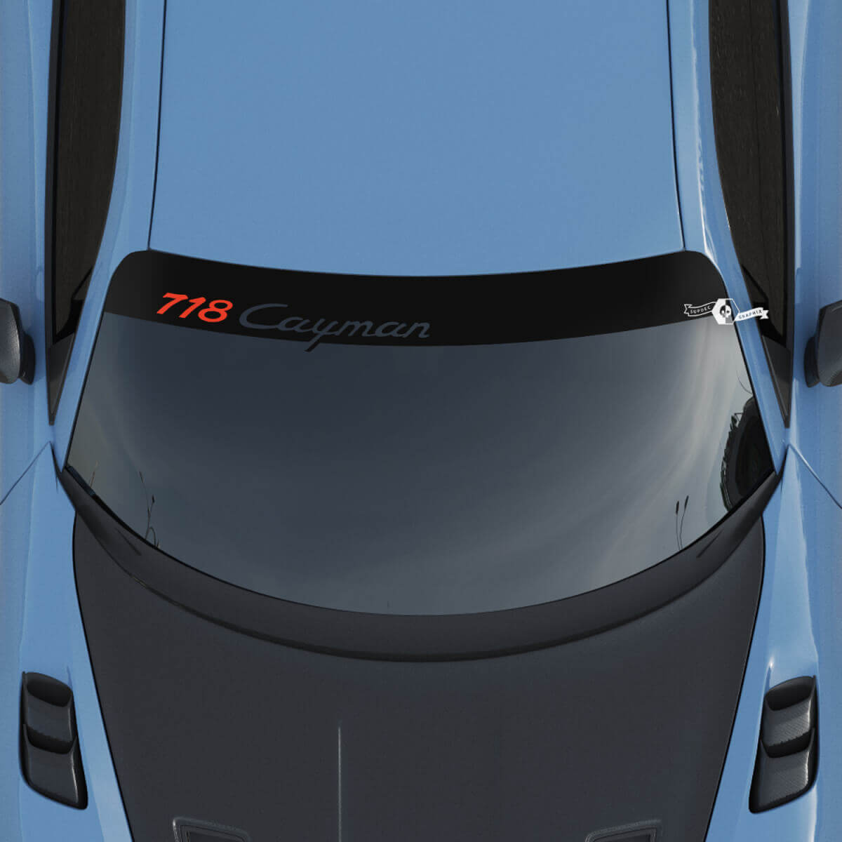 Porsche 718 Cayman Logo Windshield with Background Stripes Kit Decal Sticker