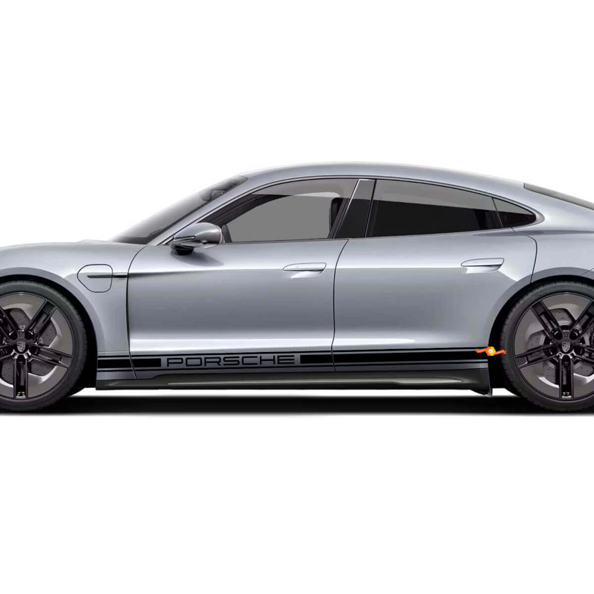 Porsche Taycan পাশের সাজানো স্ট্রাইপস PORSCHE লোগো সহ - কাস্টম ভাইনাইল গ্রাফিক্স স্টিকার
