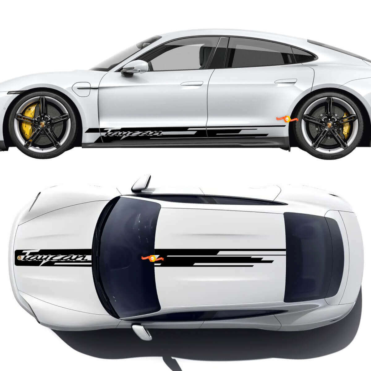 Porsche Taycan ພາບສູງ Hood Roof Kit Decorative Stripes with Taycan logo - Custom Vinyl Graphics Stickers
