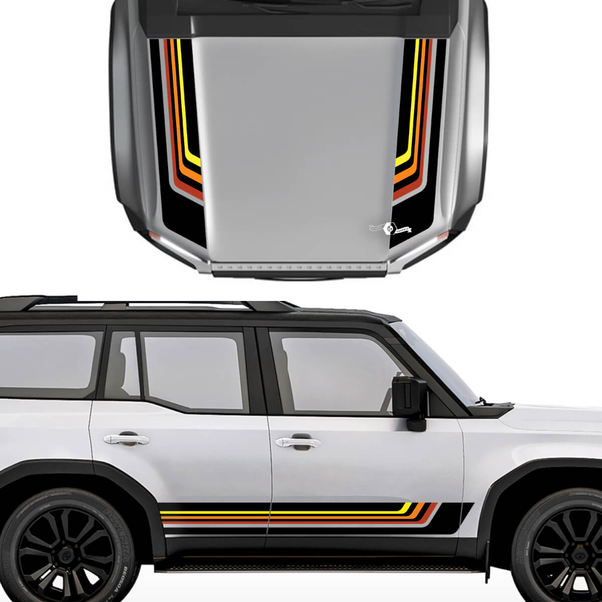 Toyota Land Cruiser Prado Hood and Sides Stripes Vintage Retro Style Decals Sticker - Vinyl Graphic Kit