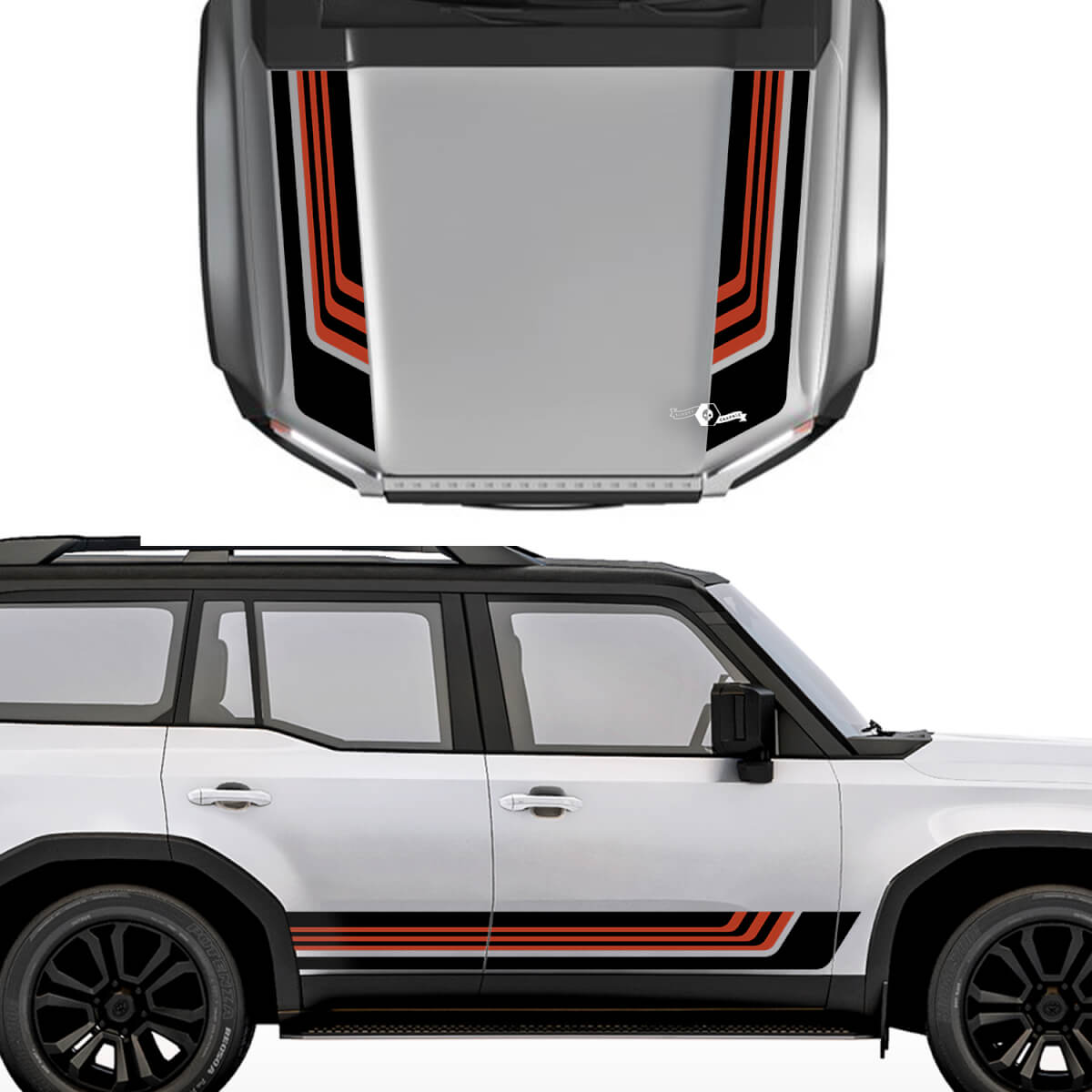 Toyota Land Cruiser Prado Hood and Sides Stripes Vintage Retro Style Decals Sticker - Vinyl Graphic Kit 2