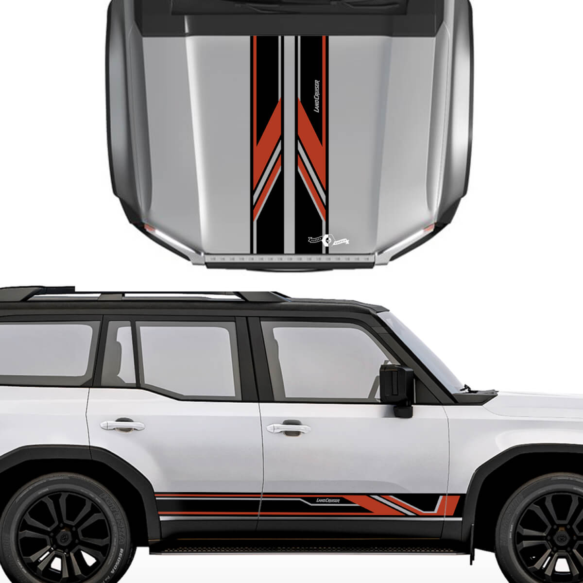 Toyota Land Cruiser Prado Hood and Sides Stripes Sport Style Decals Sticker - Vinyl Graphic Kit
