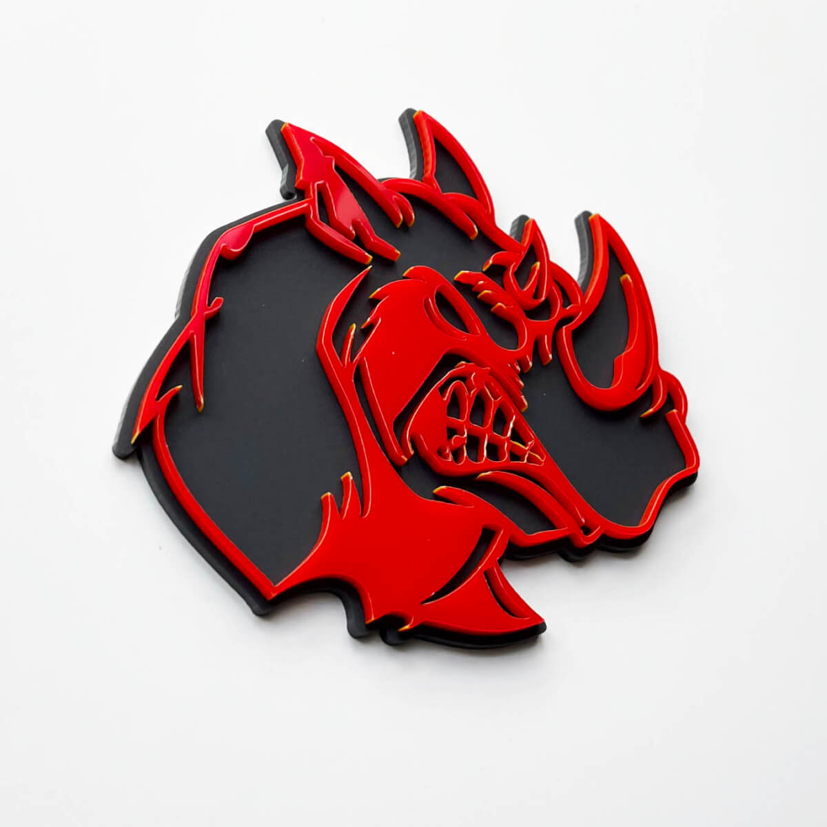 3D Rhino Angry Logo Badge - Custom Fender Emblem for Cars Trucks and SUVs Red vs Grey