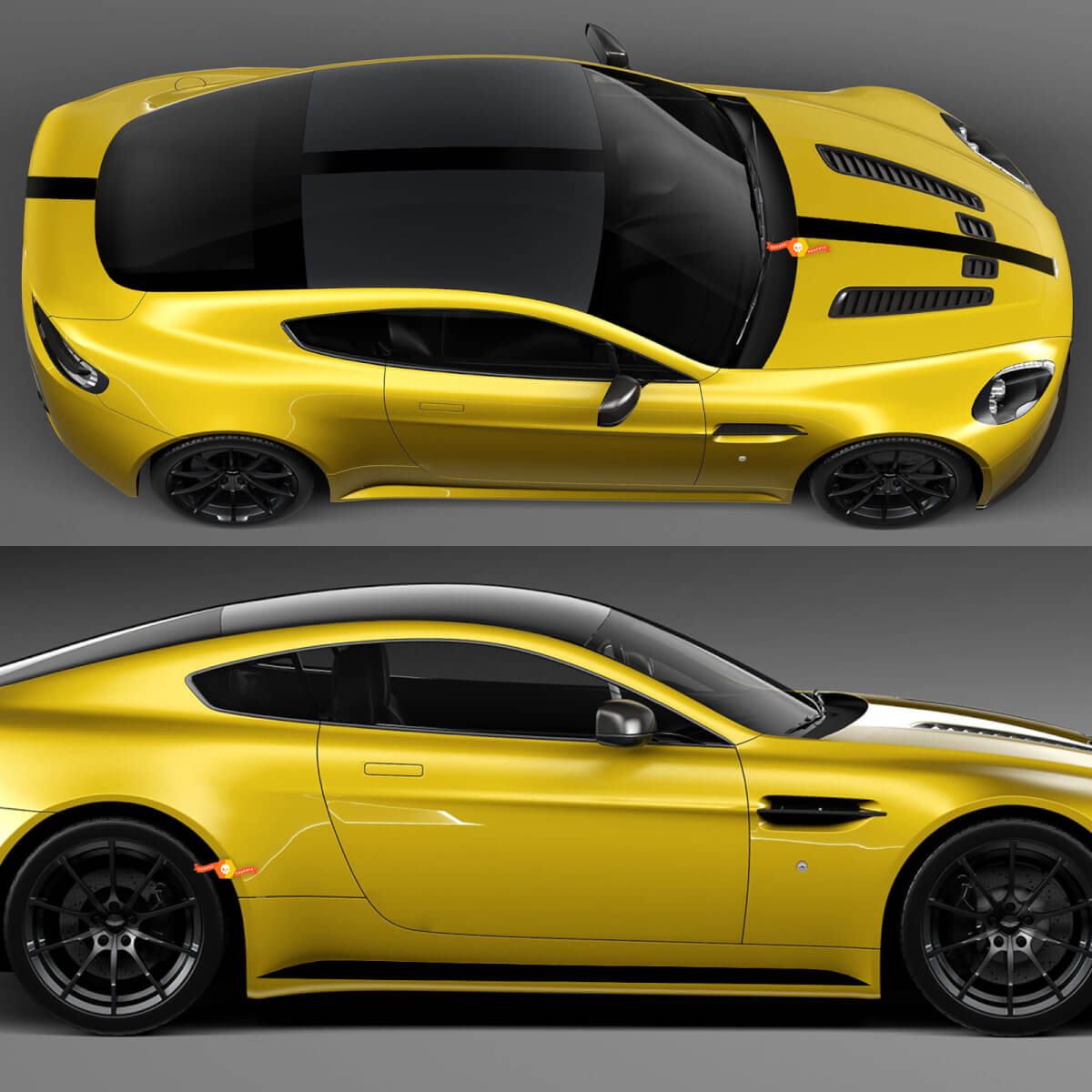 Full kit Aston Martin V8 Vantage amr pro Stripe Hood Roof Trunk Side Vinyl Decals Stickers
