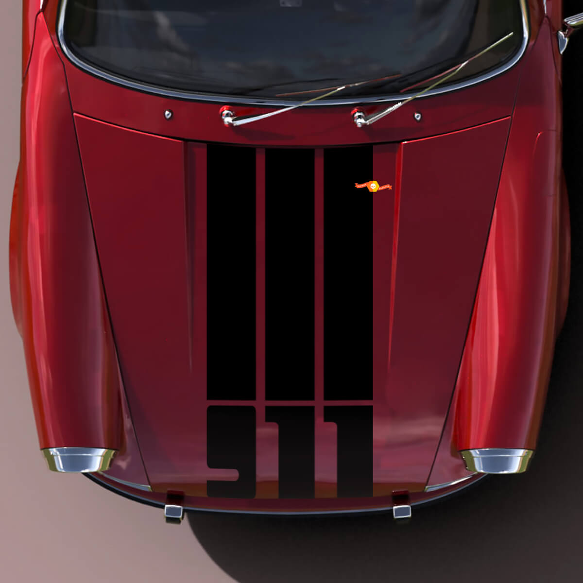 Porsche 911 1974-89 Hood Central 3 Stripes and 911 Logo Decal Sticker