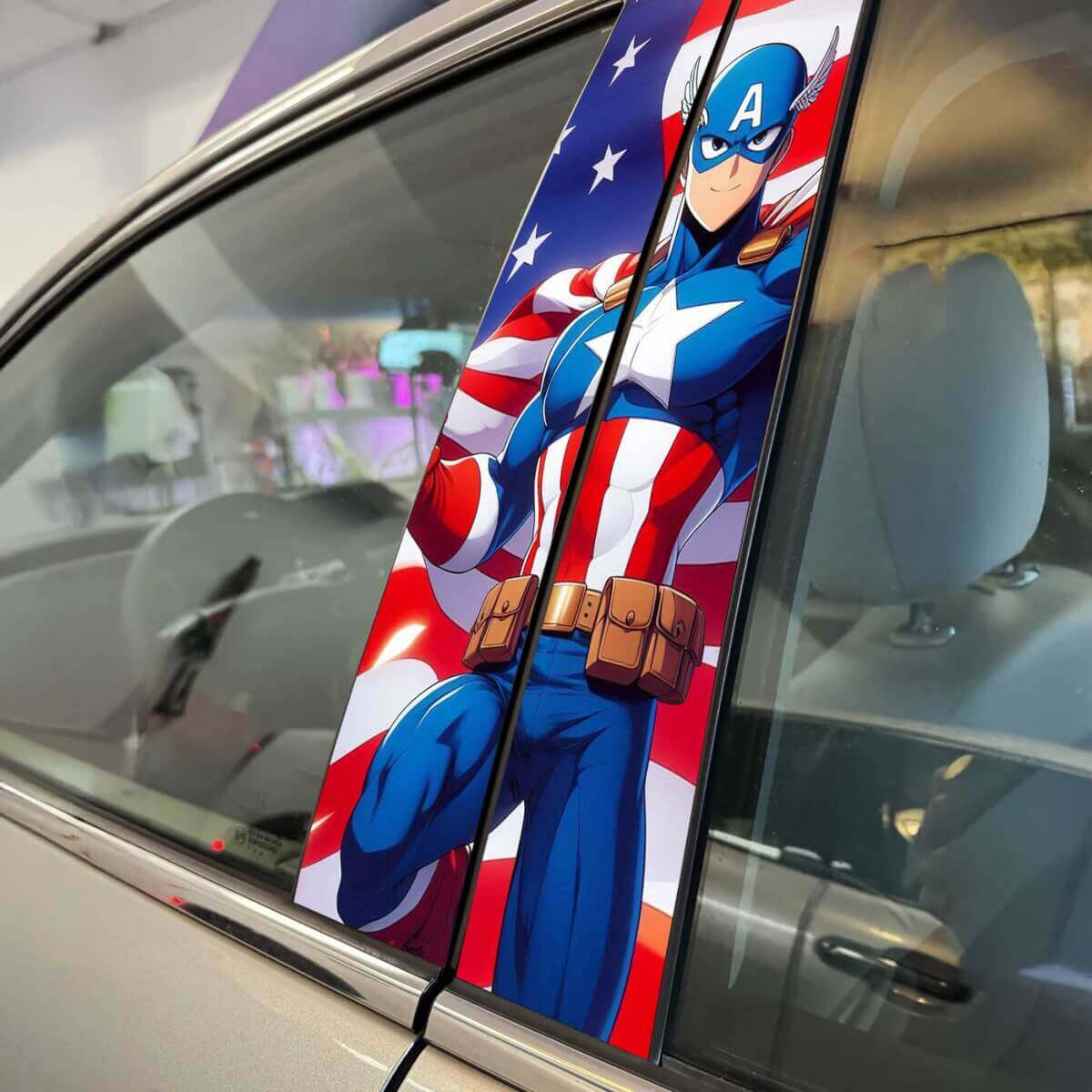 US American Anime style Pillar Doors Car Decal Sticker Wrap Custom Vinyl Graphics for Vehicle Styling